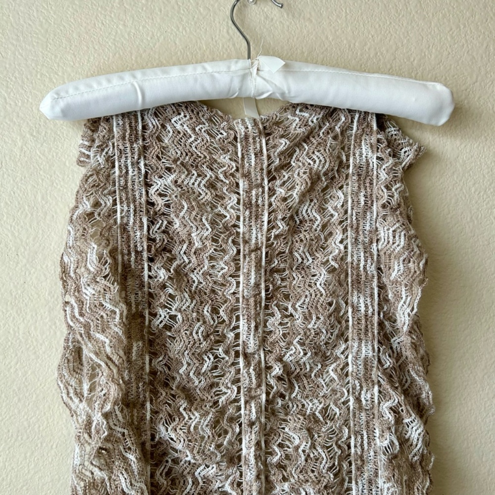 Cream and Tan Scarf Crochet Looseweave Fringe Soft 18" wide x 80" long - Picture 16 of 16